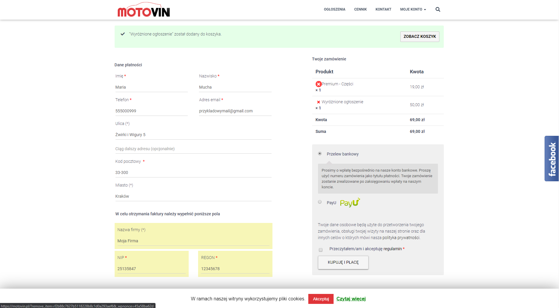 Motovin page view - new ads - choosing payment method