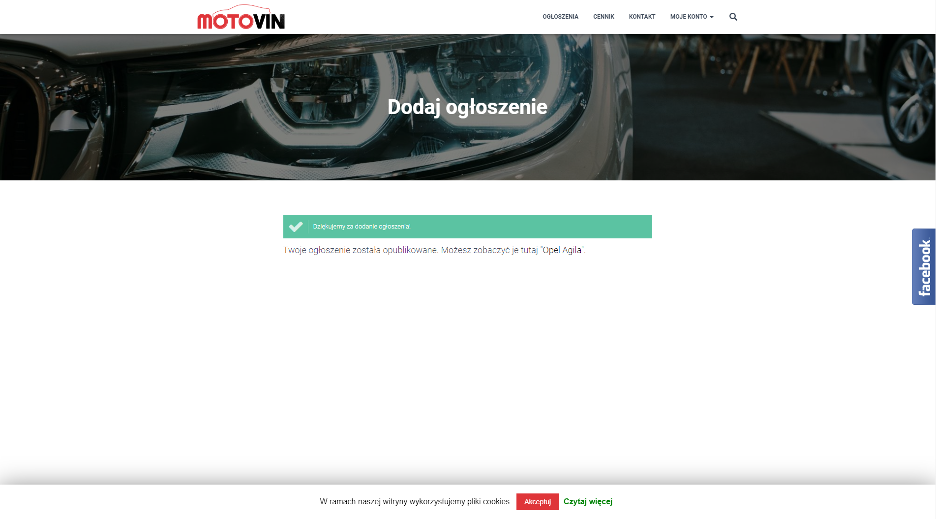 Motovin page view - new ads - the ad was added